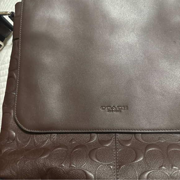 Coach Black Signature Embossed Leather Charles Flap Messenger Bag - Picture 1 of 10
